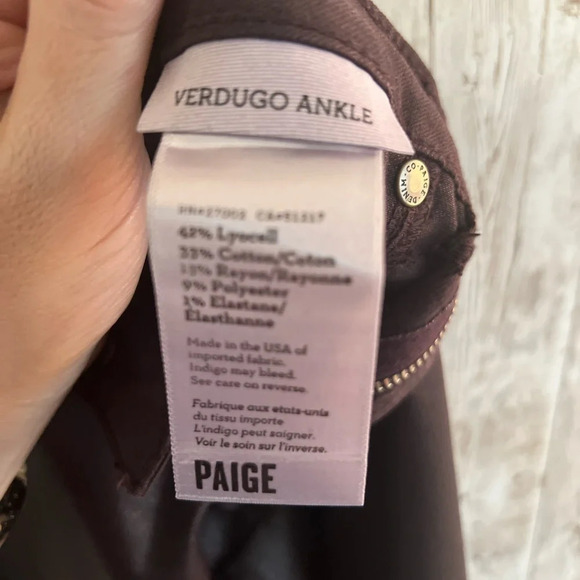 Paige Verdugo Red Burgundy Ankle Leather Wax Ankle Jeans - Picture 3 of 4